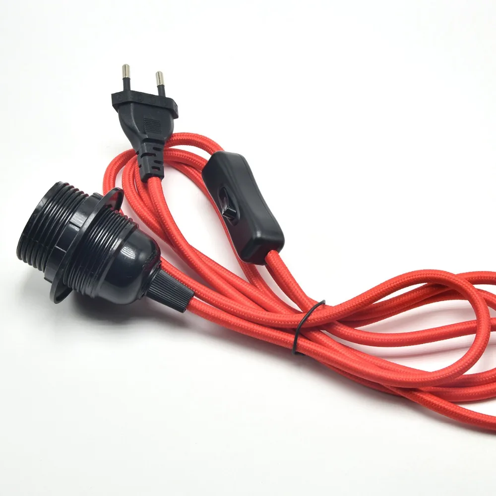 

EU Plug Lamp Power Cord with 304 Switch for E27 LED Edison Bulb Socket Pendant Lamp Bases Fabric Electrical Switch Cable Wire 2M