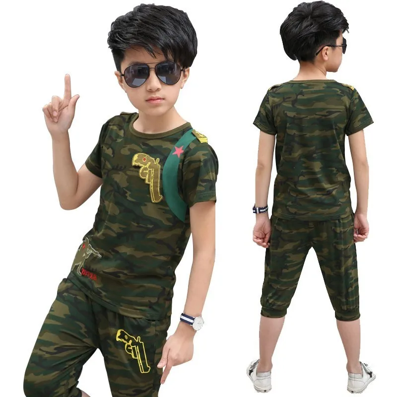 

Camouflage Pistol Kid Clothes Cotton Short Sleeve T Shirt Calf-pants Summer Children Outfits Boys Clothes Girls Sets Clothing