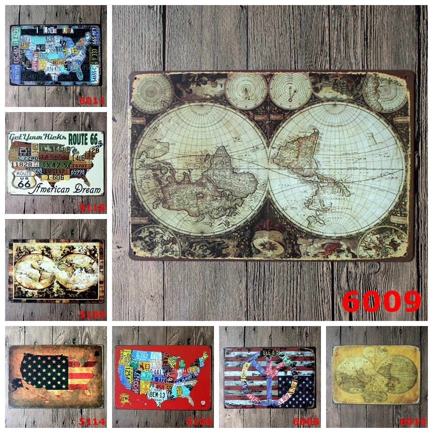 

United States Map Logo Plaque Vintage Metal Painting Wall Sticker Iron Sign Board Decorative Plates Poster Wholesale 20X30 CM