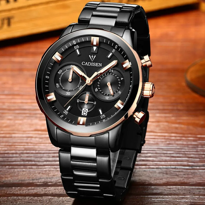 

CADISEN Watches Men Brand Sport Full Steel Quartz-watch Reloj Hombre Army Military Wristwatch Relogio Masculino 2018 New