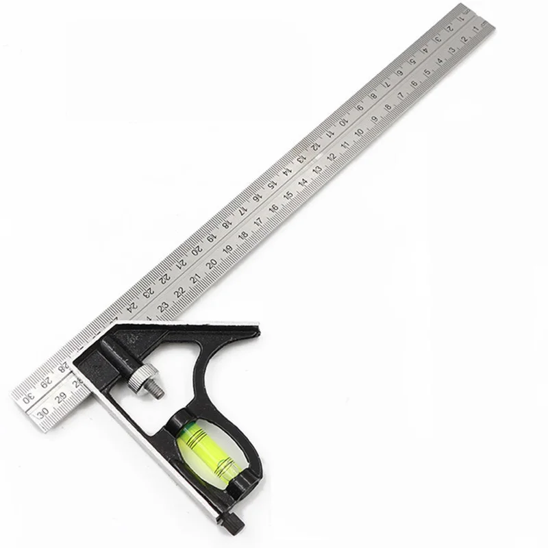 Precise Stainless Steel Measuring Tools Aluminium Combination Squares Ruler Level 12" (300mm)