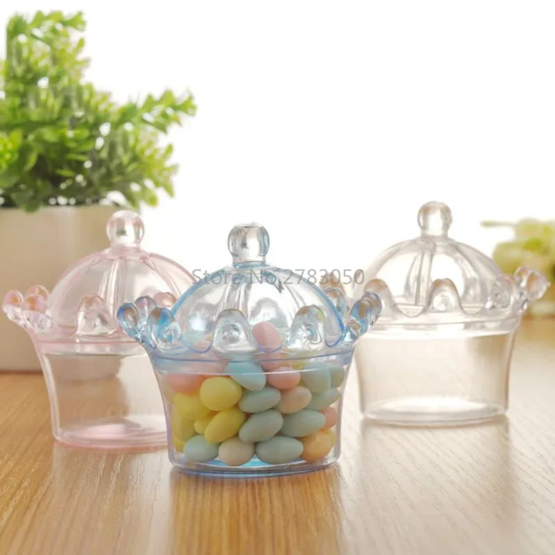 Романтическая прозрачная пластиковая коробка для конфет в форме короны для свадьбы, дня рождения, украшения, подарки для детей, 3 цвета