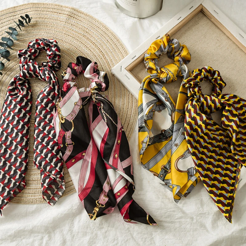 

Women Hair Scarf Print Spring Sweet Long Ribbon Scrunchie Girls Headband Hair Rubber Hairband Ropes Hair Accessories