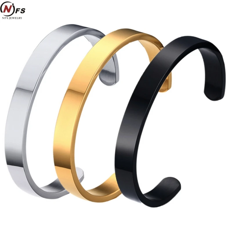 Nfs Brand New Black Gold Silver Customized Jewelry Engraving Nfs Brand New Black Gold Silver Customized Jewelry Engraving Stainless Steel 6mm 8mm Men Engravable Cuff Bracelet Bangle In Bracelets From