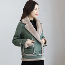 Кожаная куртка с пряжкой Женская Короткая секция зимняя новая Корейская тонкая шерстяная куртка с мехом костюм воротник утепленная верхняя одежда QH1084