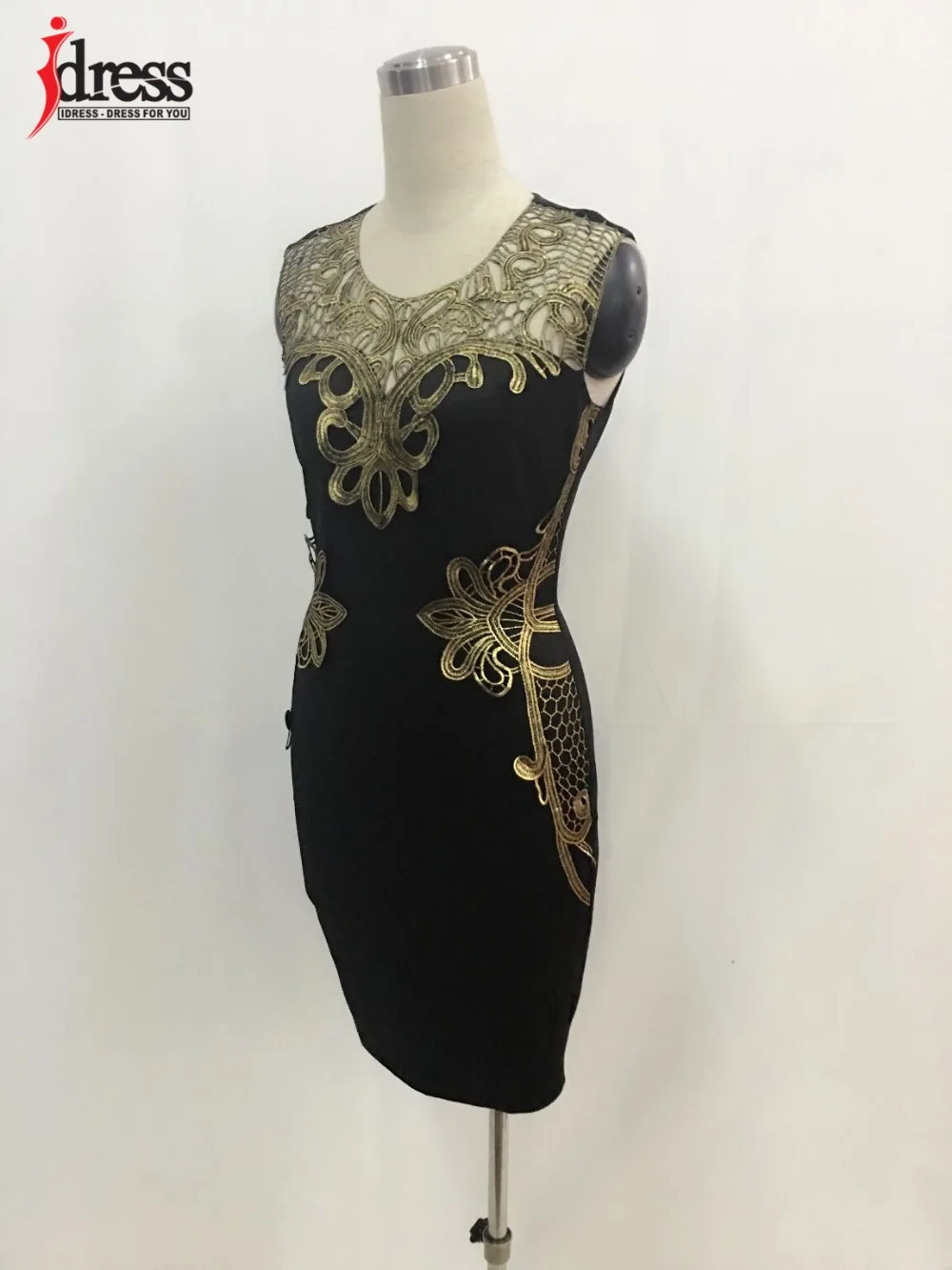 IDress Plus Size Women Clothing Bodycon Trendy Print Evening Dress for Women Golden Embroidered Dress Summer Women High Quality (4)