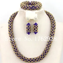 Привлекательный бусины Цепочки и ожерелья Королевский Голубой Кристалл бусины Свадебный комплект ювелирных изделий нигерийские свадьбные африканские бусины комплект ювелирных изделий