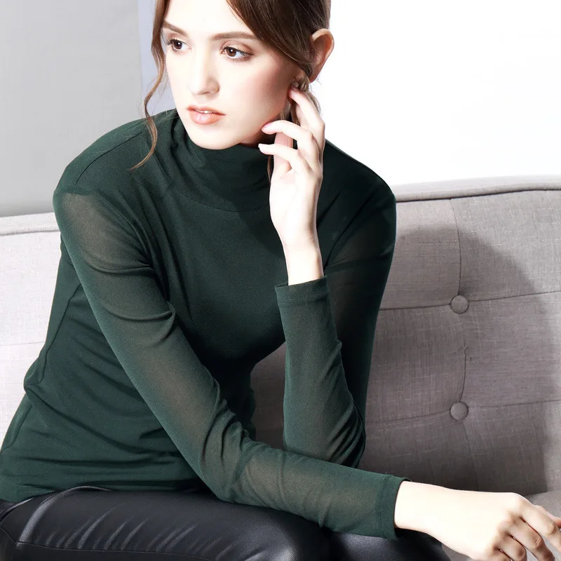 t shirt women turtleneck transparent long sleeve nylon slim fit mesh top casual korean style solid black gray whtie tee shirt t shirt women turtleneck transparent long sleeve nylon slim fit mesh top casual korean style solid black gray whtie tee shirt