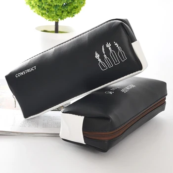 

High Quality SIMPLE PU Leather Pencil case Black pen bag Stationery Estuches School Cute kalem kutusu Pencilcase penalty 3011