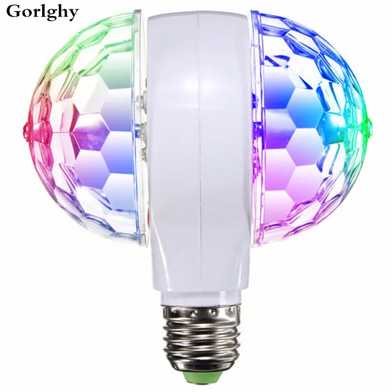 1pcs 6W Rotating LED Multicolor Crystal Strobe Bulb Double E27 RGB