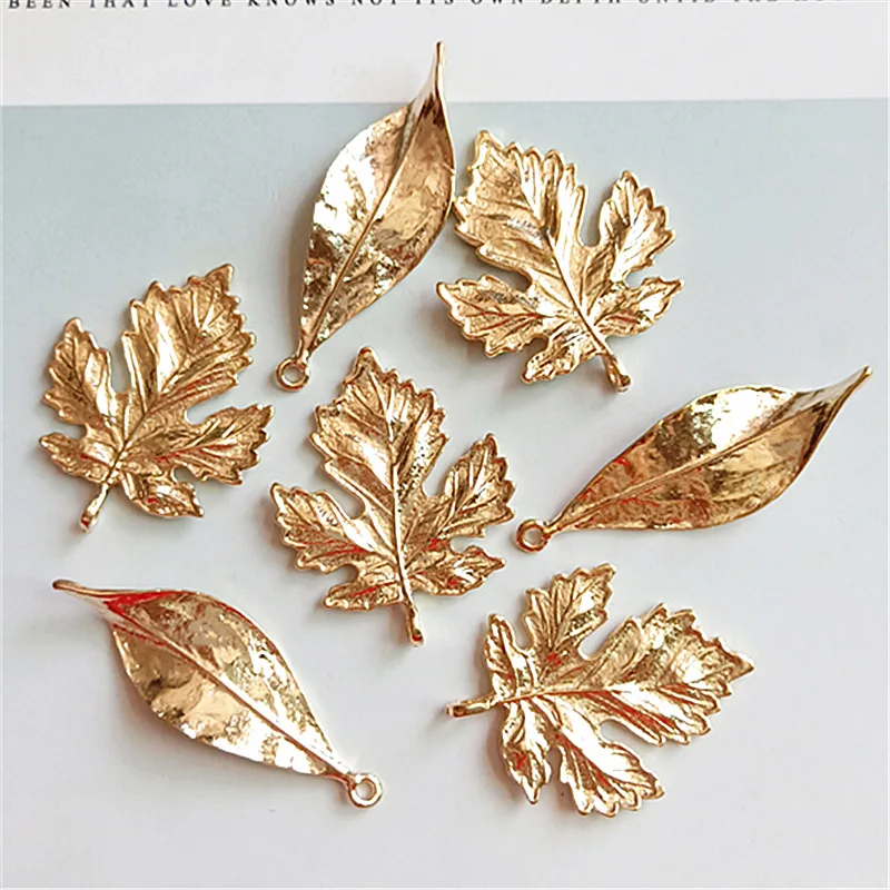 

10Pcs/Lot Alloy Creative Gold Leaf Pendant Buttons Ornaments Jewelry Earrings Choker Hair DIY Jewelry Accessories Handmade