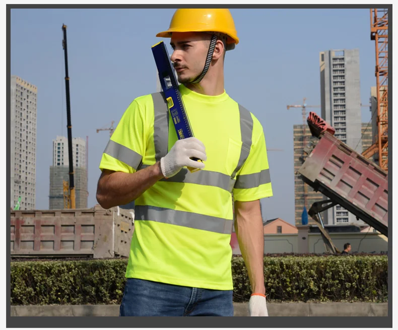 Hi vis футболка рабочая одежда спецодежды ткань отводящая влагу футболка для бега Светоотражающая Защитная Рубашка