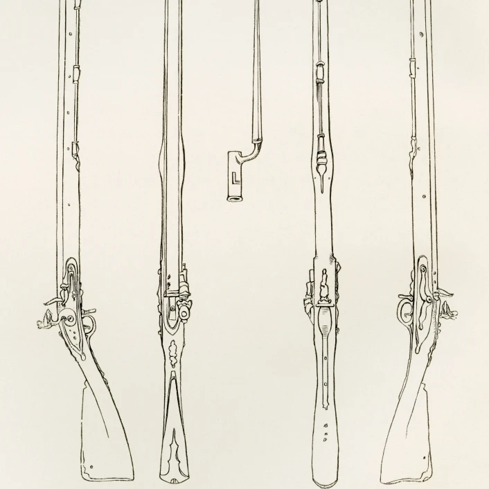 Old Brown Bess. Regulation Muskets And Socket Bayonet. From The British Army