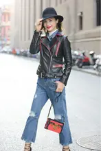 2016 Zipper Decoration Womens Genuine Leather Jackets Ladies Genuine Leather Coats Casual Outerwear Turn-down Collar AU00879