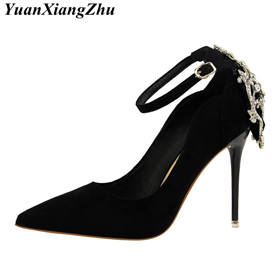 High Quality Women Heels Pumps 2019 Summer New Ankle Lace Diamond Dresses Womens Wedding High Heel Sexy Ladies Party Shoes