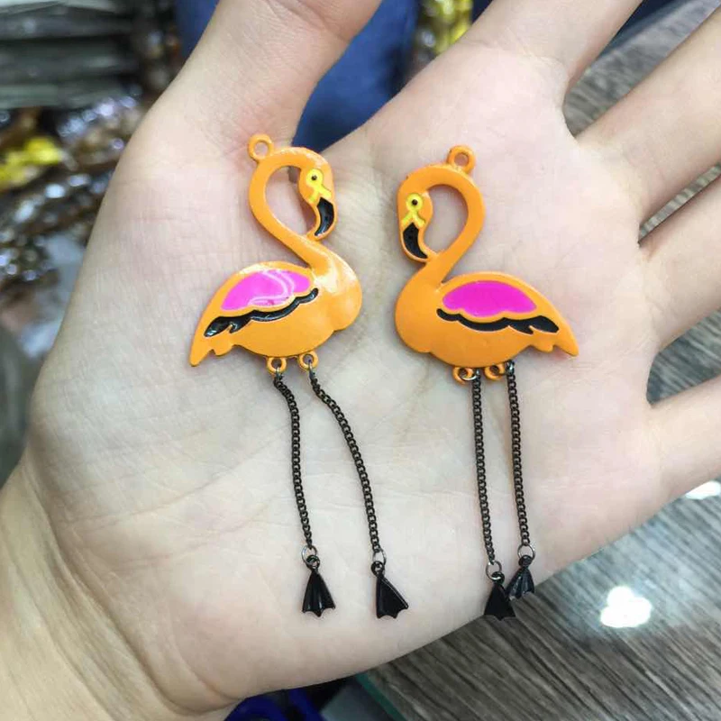 5 stücke Emaille Nette Farbe Flamingovogel Kran Ohrring Charme Halskette Anhänger Armband Diy Handgemachten Schmuck Erkenntnisse AC810