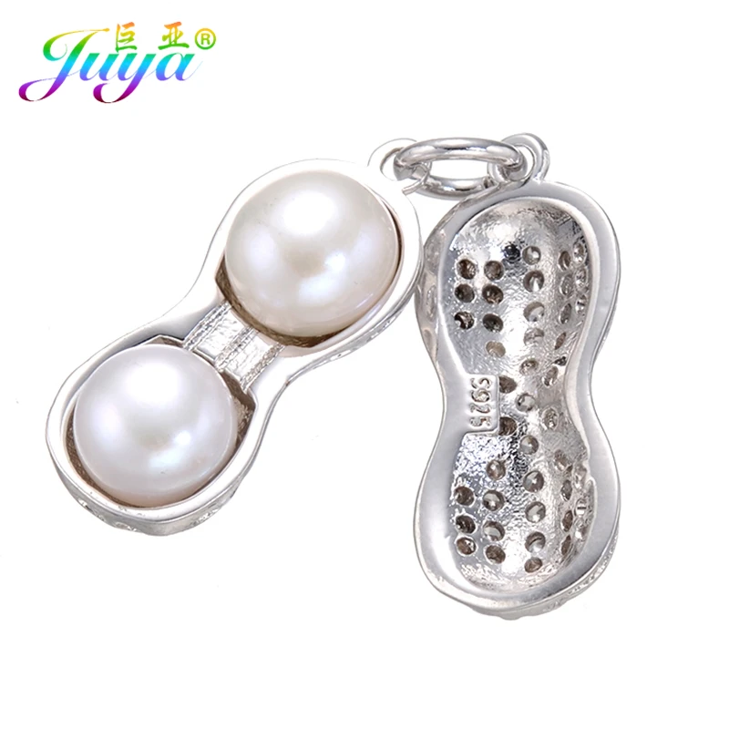 Juya DIY Jewelry Fittings Silver/Gold Pearls Peanut Charm Pendants Accessories For Women Fashion