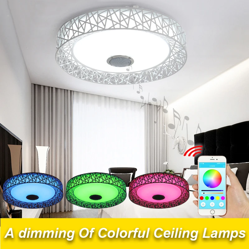 Abajur Lustres De Sala Ceiling Light Modern Rgb Dimmable 36w Remote Control With The Bird's Nest Bluetooth & Music 90-260v Lamp