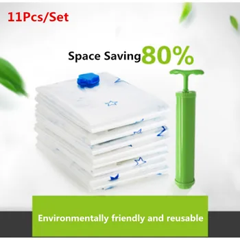 

11pcs/set Thickened Vacuum Storage Bag Vacuum Compressed Bag with Hand Pump Reusable Blanket Clothes Quilt Storage Bag Organizer