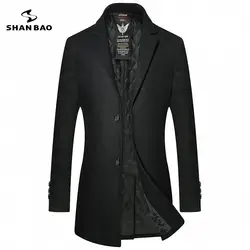 SHANBAO бренд толстые теплые для мужчин бизнес джентльмен повседневное шерстяное пальто 2018 зима новый стиль с лацканами две пряжк
