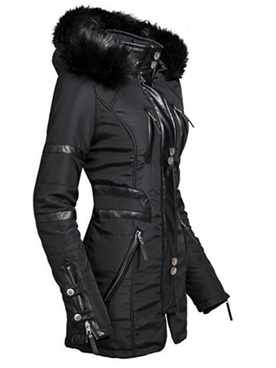 Женская длинная куртка, пальто, черные зимние парки с капюшоном, на молнии, теплая ветровка, черная Готическая тонкая женская верхняя одежда, повседневная верхняя одежда