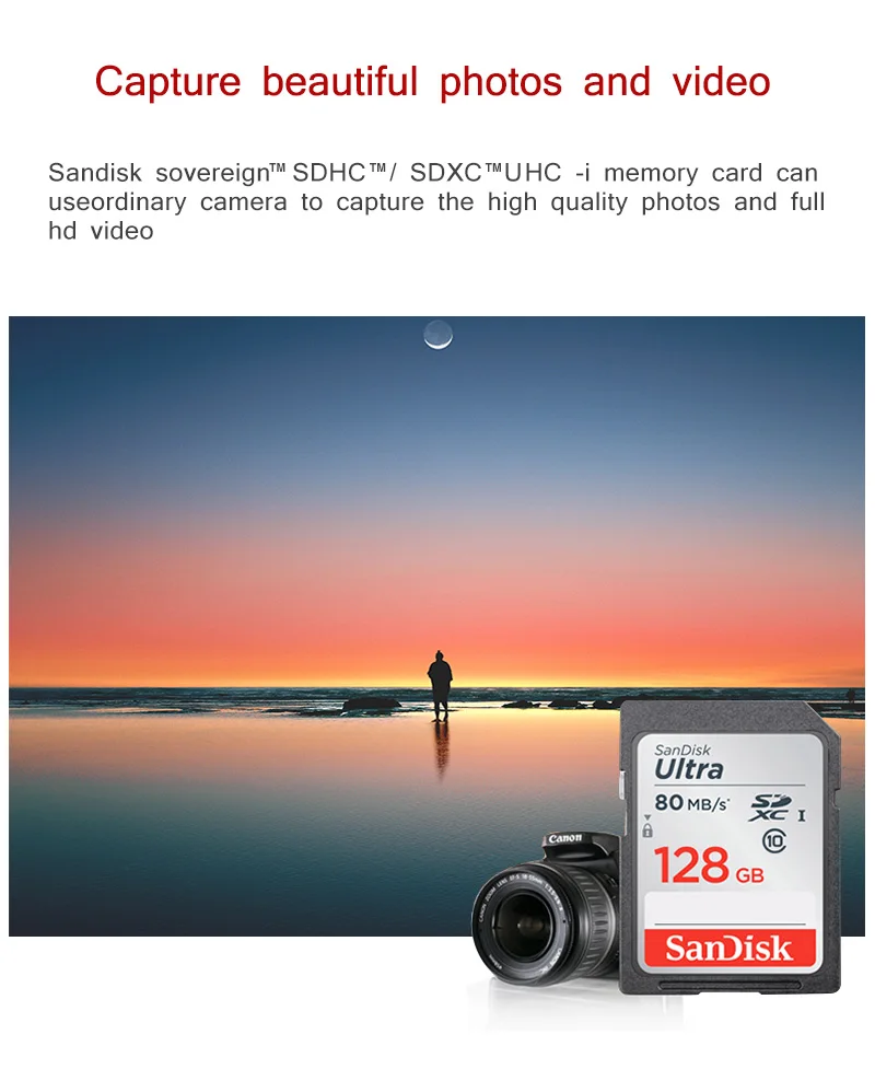 Sandisk флэш-карта памяти 32 Гб 80 МБ/с. C10 флеш-карта 128 Гб 64 Гб SD карты высокой Скорость Высокое качество оригинала 16 Гб для Камера