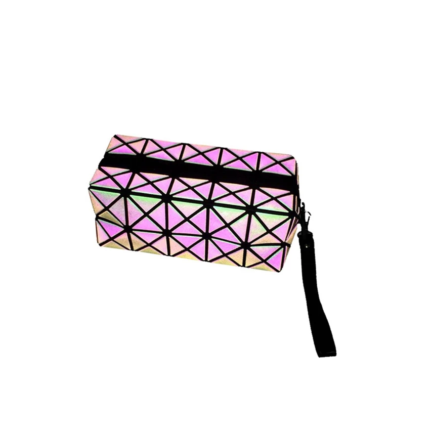 

new fashion Luminous PU geometric folding women make up bag casual cosmetic bag cases travel organizer makeup case beauty bag