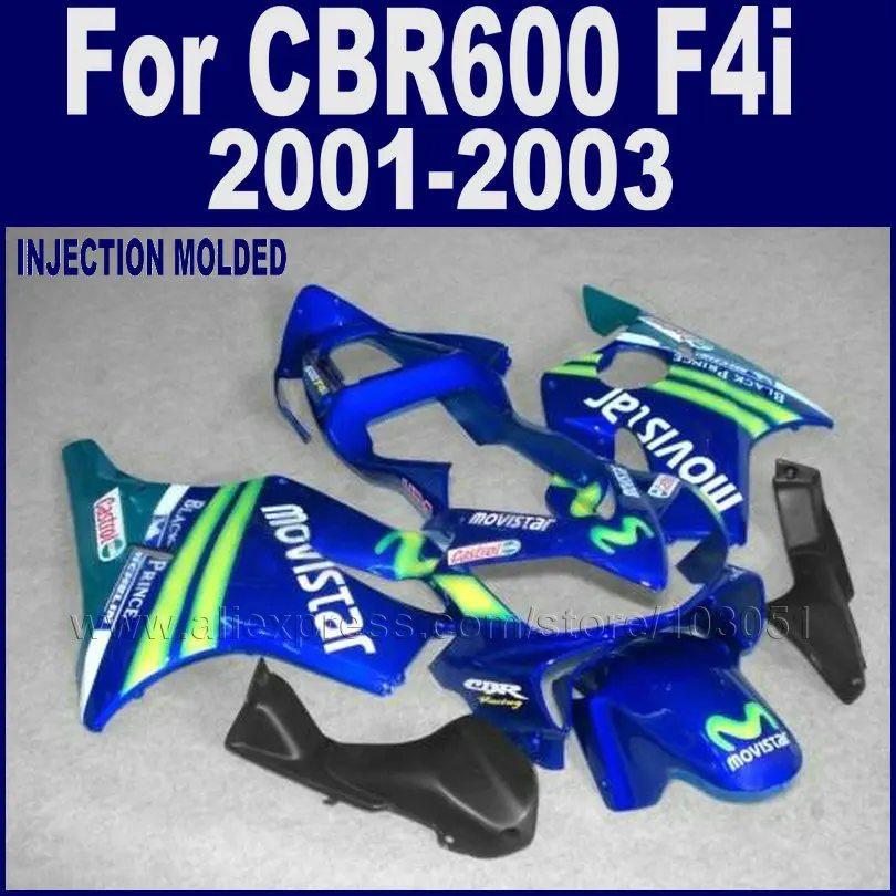 Road race motorcycle fairings kits for Honda 2001 2002 2003 CBR 600 F4i cbr600f4i 01 02 03 blue movistar fairing bodywork parts