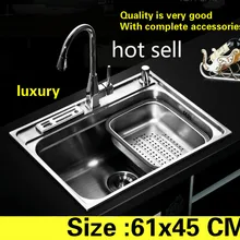 Бытовой Роскошные vogue кухня Одиночная раковина в форме корыта посуду пищевой нержавеющей стали 304 Лидер продаж 61x45 см