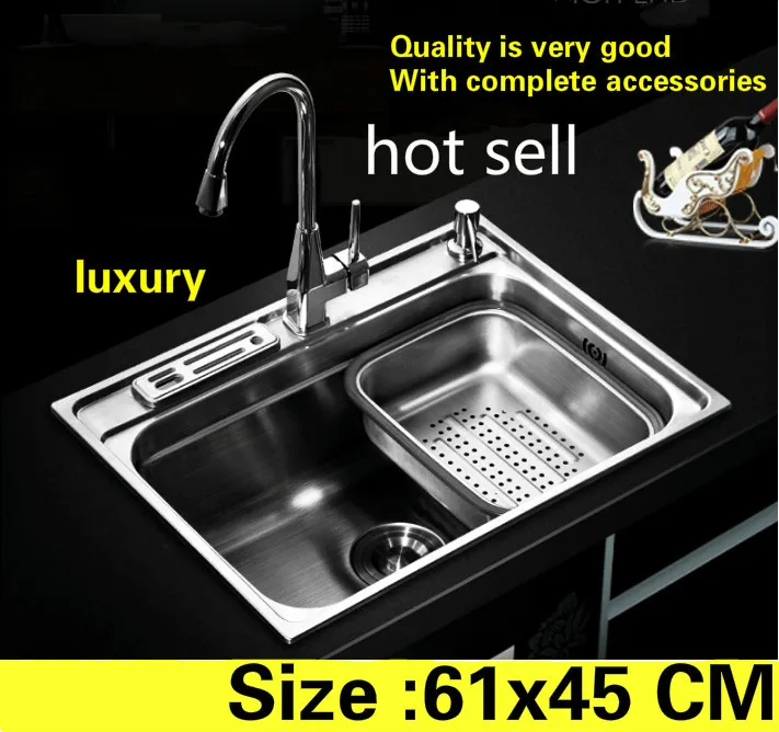 

Free shipping Household luxury vogue kitchen single trough sink do the dishes food grade 304 stainless steel hot sell 61x45 CM