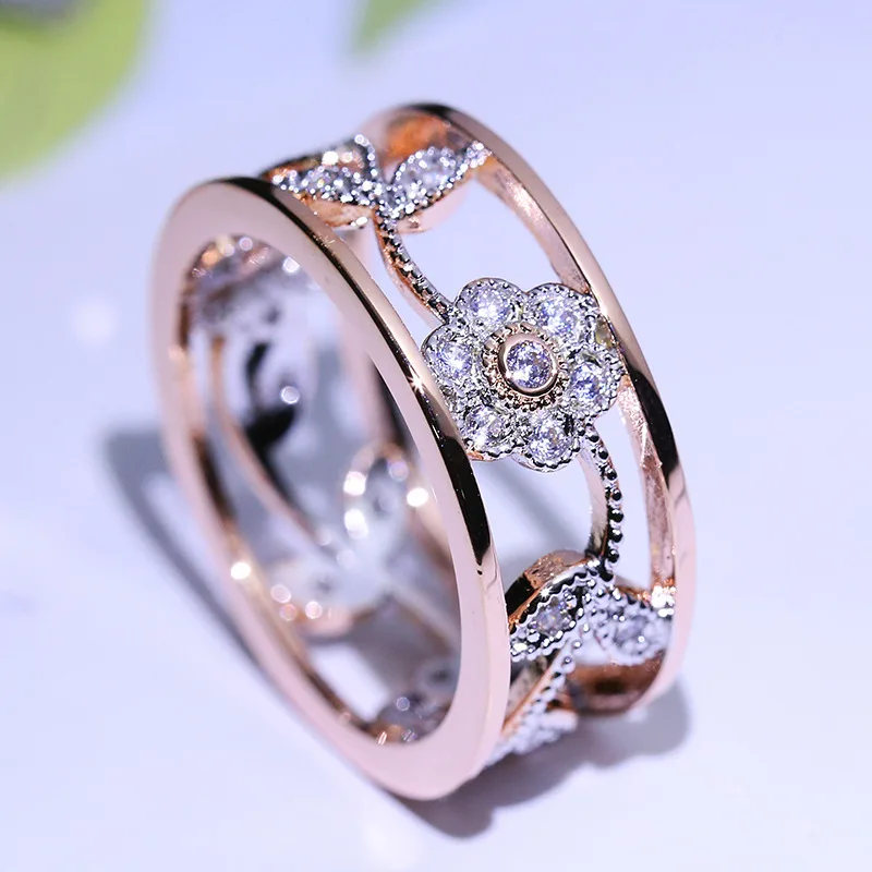 

Women Rings Rose Gold with Stone Fashion Flower Deisng aaa CZ Zircon Engagement Promise Rings for Lover Mother's Day Gift