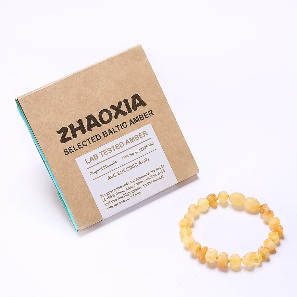 

Baltic Amber Teething Bracelet for Baby(Butterscotch Raw) - Handmade in Lithuania - Lab-Tested Authentic - 2 Sizes