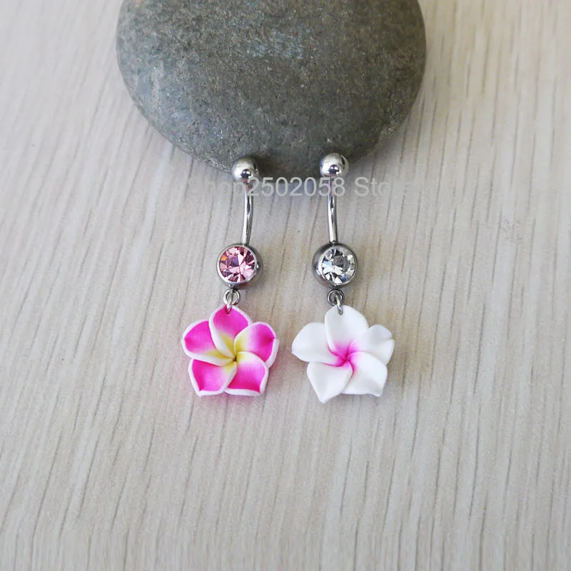 2pcs Plumeria Belly Button Ring belly button piercing navel ring body piercing 2pcs Plumeria Belly Button Ring belly button piercing navel ring body piercing