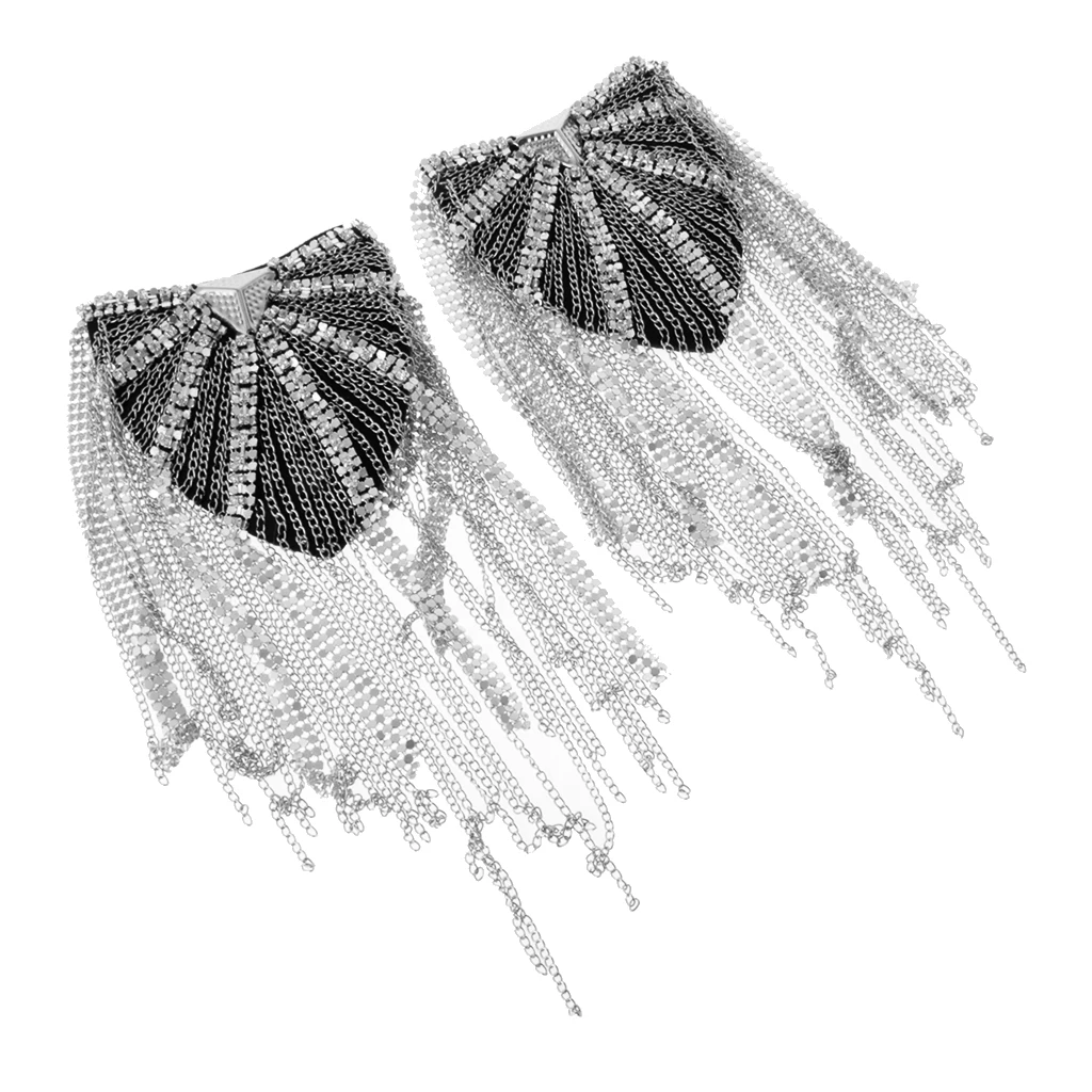 2 Pairs Military Party Star Tassel Link Chain Epaulet Shoulder Boards Badge