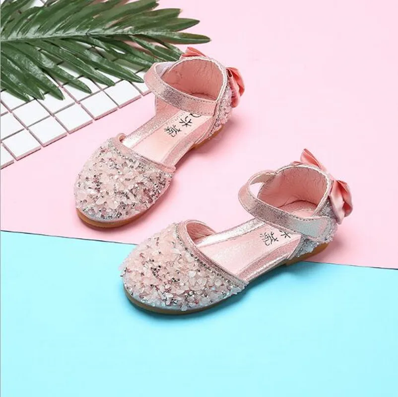 Childrens leather shoes Girls Rhinestone Sequin Princess Shoes Kids Wedding Party Shoes For Baby Girl Sandal Pink Black Silver Childrens leather shoes Girls Rhinestone Sequin Princess Shoes Kids Wedding Party Shoes For Baby Girl Sandal Pink Black Silver