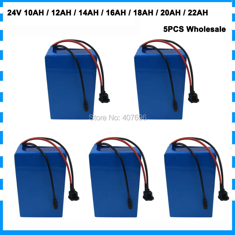 Perfect 5PCS Wholesale 24V Electric bike battery 24V 10AH 12AH 14AH 16AH 18AH 20AH 22AH lithium battery With BMS 29.4V 3A Charger 1