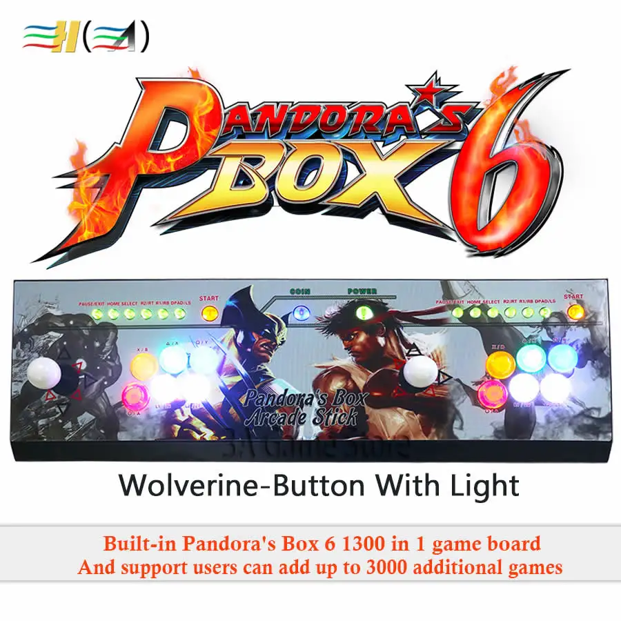 Pandora's box 6 1300 in 1 game arcade console usb joystick arcade buttons with light 2 players control machine pandora box 6 HD