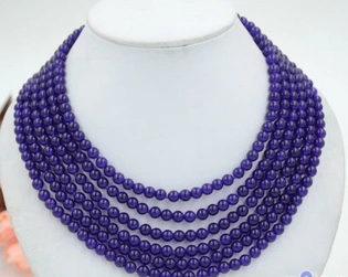 

huij 001234 6row 16"-19" 6mm round purple amethyst jade bead necklace
