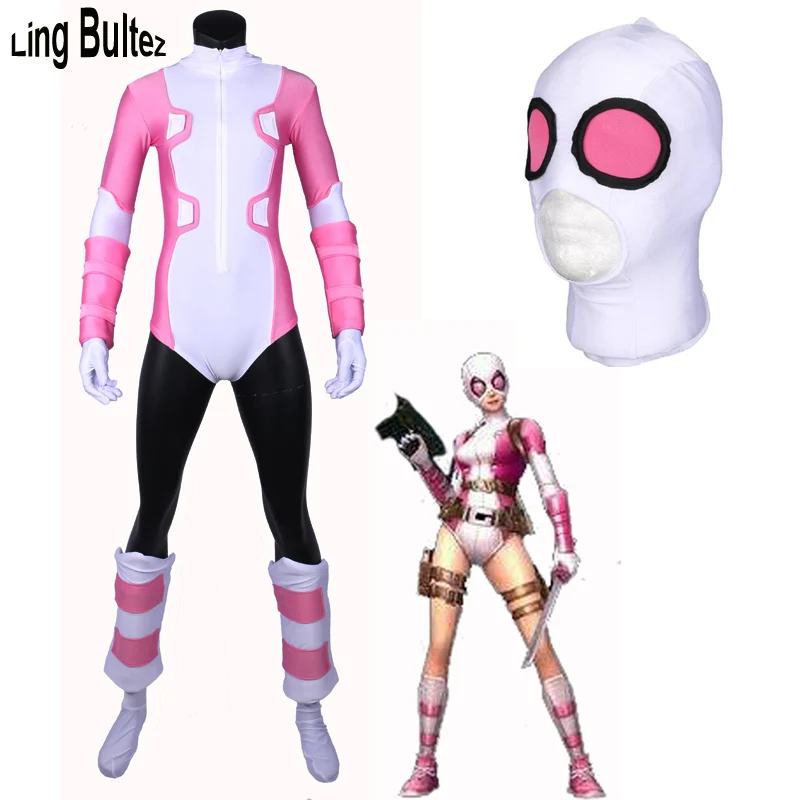 Ling Bultez высококачественный костюм Гвен для бассейна розовый костюм gwenpool леди Дэдпул спандекс костюм