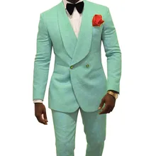 Мятно-зеленый двубортный мужской костюм с рисунком смокинги для жениха для свадебного костюма шаль лацкан из двух частей(Блейзер+ брюки) Новинка