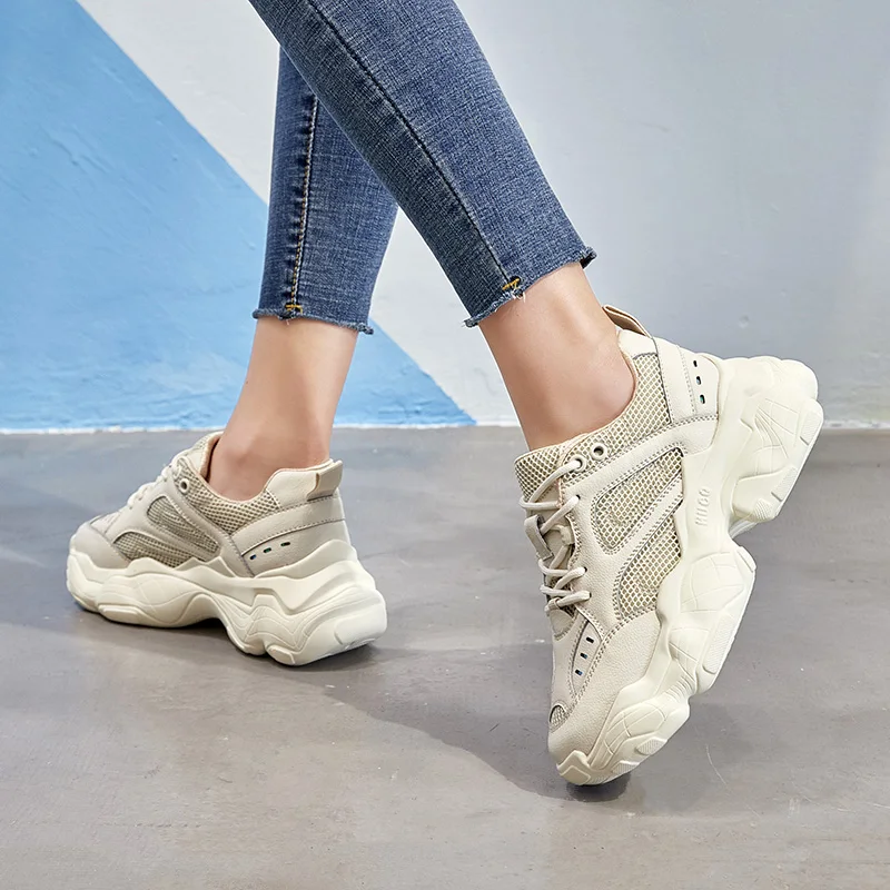 

2019 New Genuine Leather Shoes Woman Sneakers Casual Breathable Running Sneakers Women Leisure Flats Female