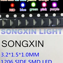 100 шт. 3216 3010 3016 1206 1204 прямоугольная сторона Белый Красный Синий Зеленый Желтый Розовый Оранжевый УФ-фиолетовый теплый белый RGB ICE-blue IR