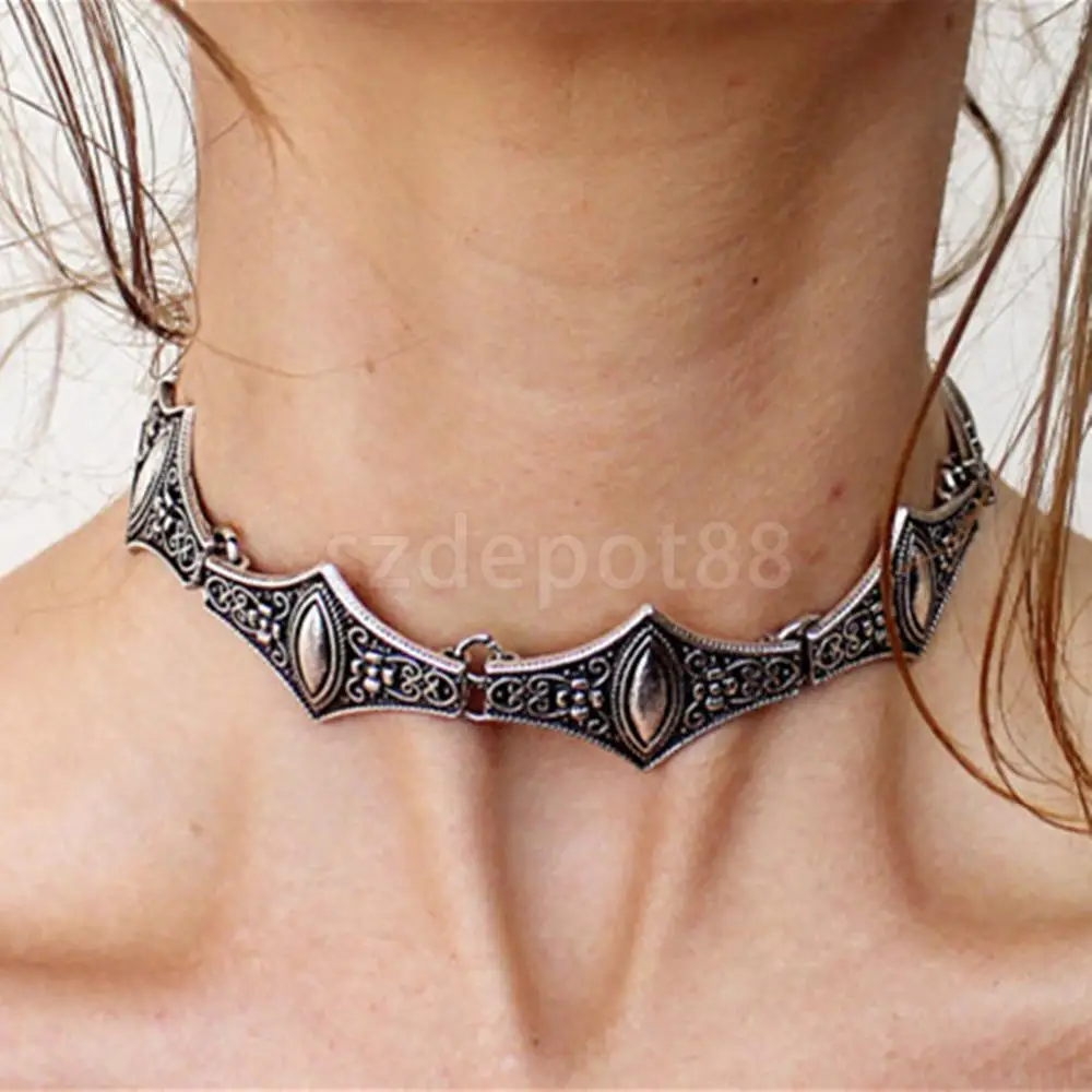 

Bohemian Ethin Tribal Turkish Ancient Choker Short Necklace Antique Tribal Gypsy Statement Jewelry For Women Collar