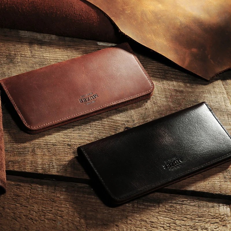 

Muzee New Retro Crazy Horse Leather Men Wallet Handmade Leather Hand Bag Long Genuine Leather Wallet Ticket Holder