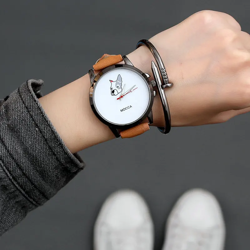 

2019 Creative Fashion Leather Strap Men Women Quartz Wristwatches Mocca Dog Theme Watches For Young Sports Hour Relogio Feminino