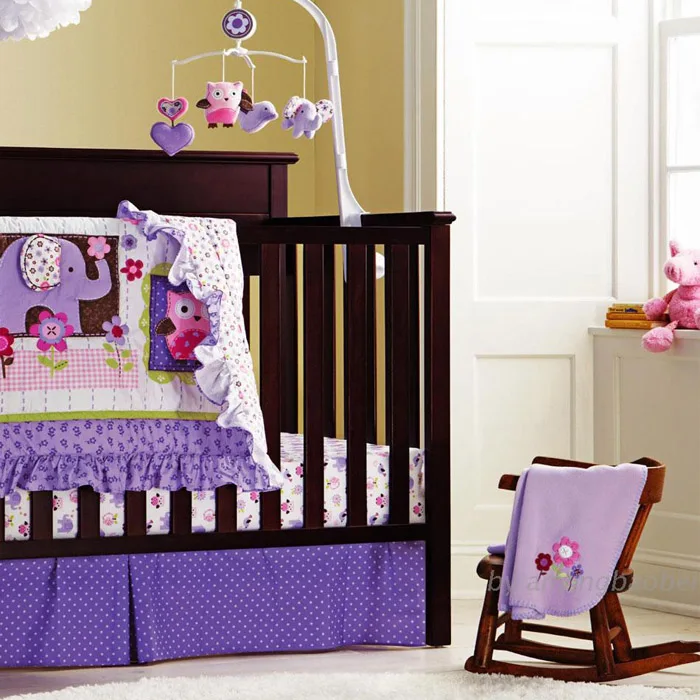 8 piece cotton baby crib bedding set ,quality purple owl newborn baby girl bedding,100% cotton cot nursery bedding 8 piece cotton baby crib bedding set ,quality purple owl newborn baby girl bedding,100% cotton cot nursery bedding