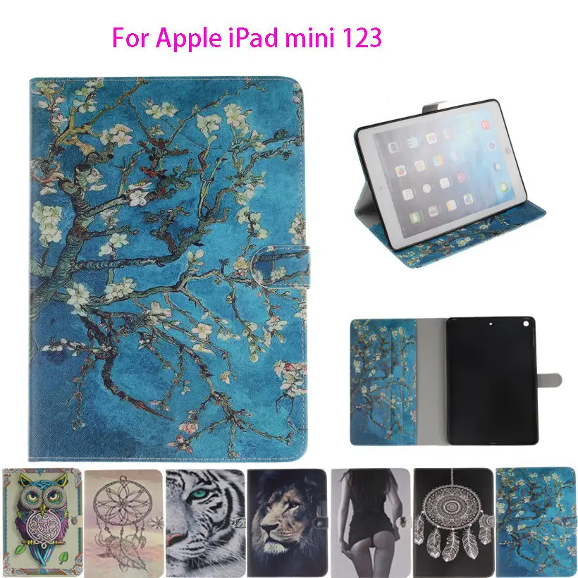 

Fashion Painted Funda Case For Apple iPad Mini 1 2 3 Smart Case Cover lion Owls Tiger animal Ultra Slim Silicone Leather Shell