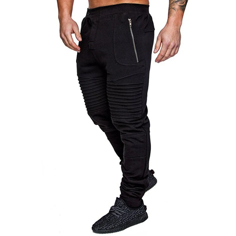 Весенние и осенние однотонные плиссированные строчки мужские повседневные брюки качественные Модные мужские спортивные брюки большие размеры мужские брюки - Цвет: Черный