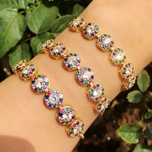 Роскошный круглый Радужный Браслет, полностью проложенный цветной, с кубическим цирконом, золотой цвет, регулируемый Шарм, цепочка, браслеты, ювелирные женские браслеты
