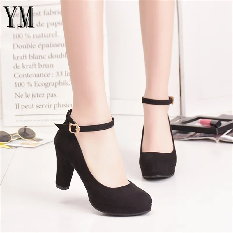Sexy Red Ankle Strap 9CM High heels Autumn Flock Round toe High heels Female Platform Summer Shoes Women Pumps Sandals Muje